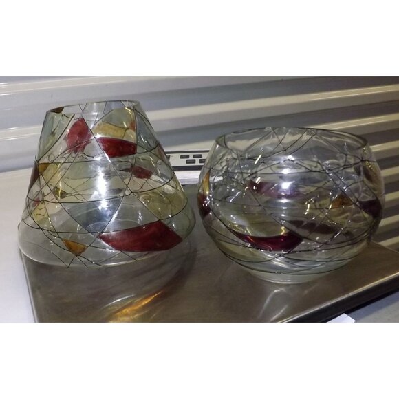 PartyLite Mosaic Calypso Jar Glass Candle Shade Vase & Lampshade Set Abstract - Picture 11 of 12